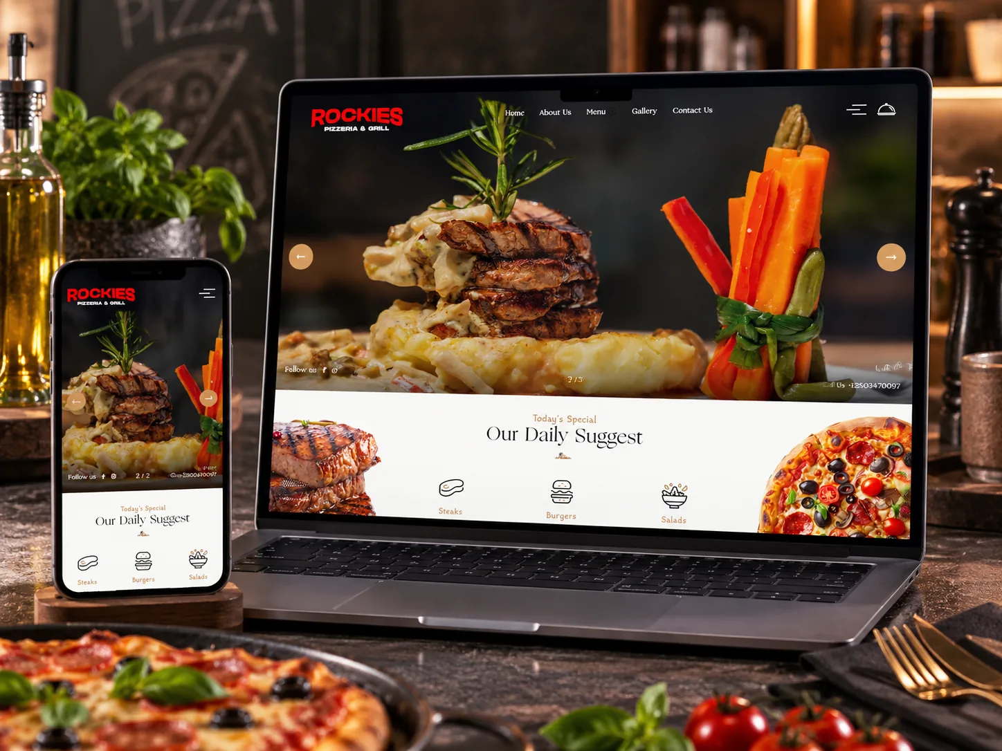 Rockies Pizzeria & Grill restaurant website design in Radium Hot Springs