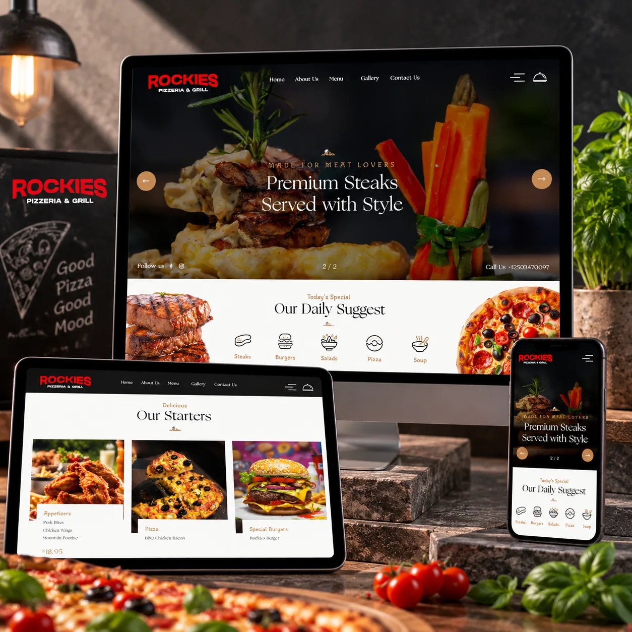 Rockies Pizzeria & Grill restaurant website design and development